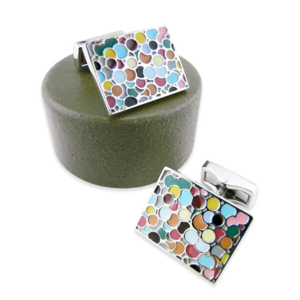 Bouton de manchette original à motif contemporain en émail multicolore.