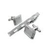 Pince à cravate et boutons de manchette chromé à pointes de diamants.