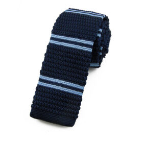 Cravate tricot bleu marine à rayures