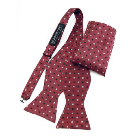 Noeud papillon rouge bordeaux à pois avec pochette