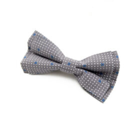 Noeud papillon double gris à pois blancs