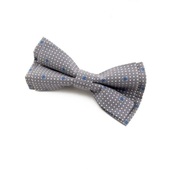 Noeud papillon double gris à pois blancs