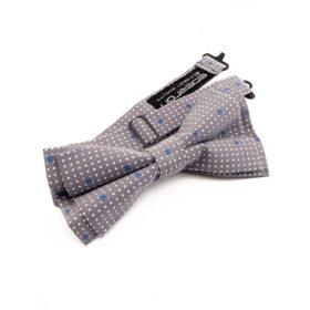 Noeud papillon double gris à pois blancs