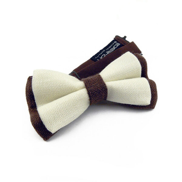 Noeud papillon ivoire et marron bi-ton