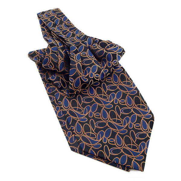 Cravate Ascot noir, marine et doré