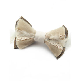 Noeud papillon femme beige à plumes