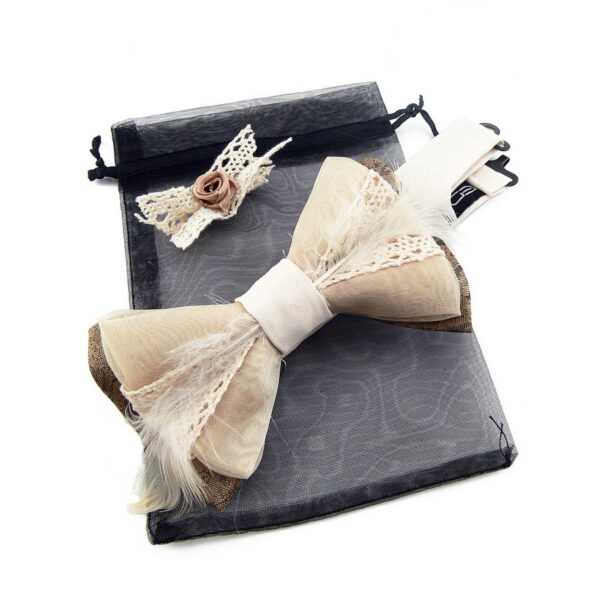 Noeud papillon femme beige à plumes