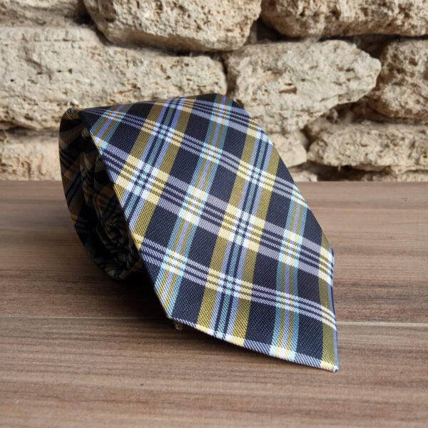 Cravate tartan bleu marine