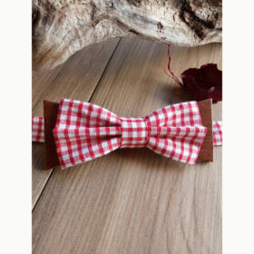 Noeud papillon bois et tissu Vichy