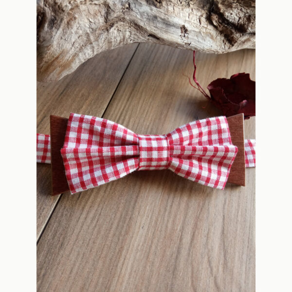 Noeud papillon bois et tissu Vichy