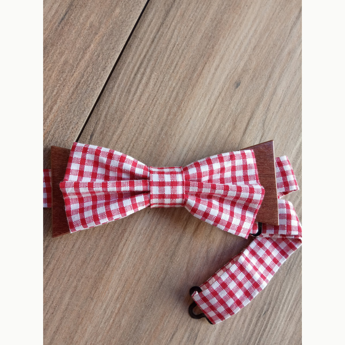 Noeud papillon bois et tissu Vichy