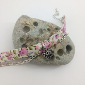 Bracelet Liberty rose avec breloque coeur