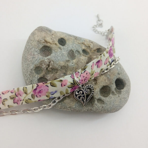 Bracelet Liberty rose avec breloque coeur