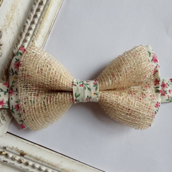 Noeud papillon fibre naturelle et tissu Liberty rose