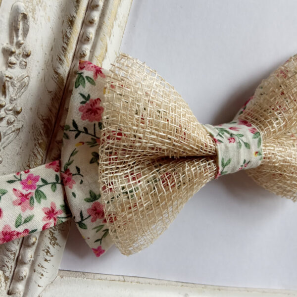 Noeud papillon fibre naturelle et tissu Liberty rose