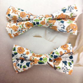 Barrette noeud papillon tissu fleurs Terracotta
