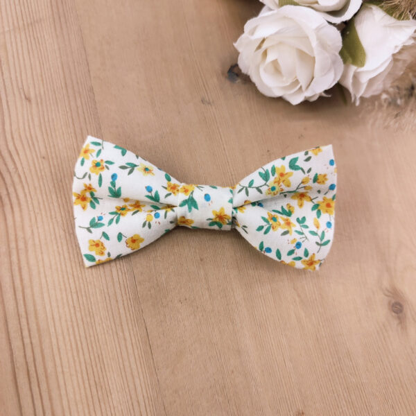 Barrette noeud papillon tissu Liberty jaune