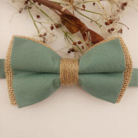Noeud papillon vert sauge foncé et toile de jute