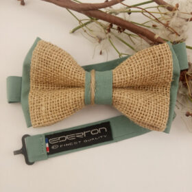 Noeud papillon vert sauge foncé et toile de jute