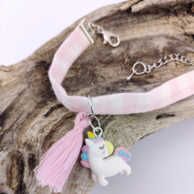 Bracelet licorne et pompon rose