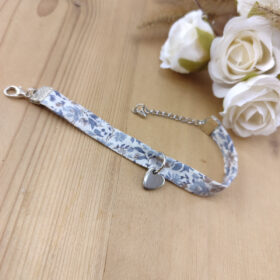Bracelet Liberty bleu avec breloque coeur personnalisable