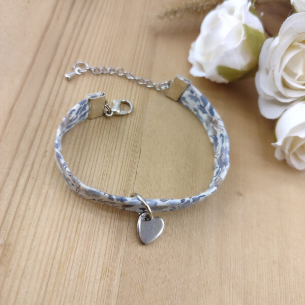 Bracelet Liberty bleu avec breloque coeur personnalisable