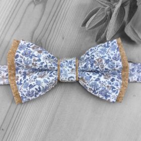 Noeud papillon Liberty bleu et base liège