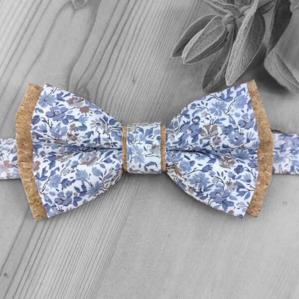 Noeud papillon Liberty bleu et base liège