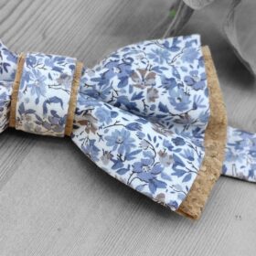 Noeud papillon Liberty bleu et base liège