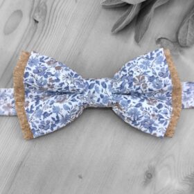 Noeud papillon Liberty bleu et liège naturel