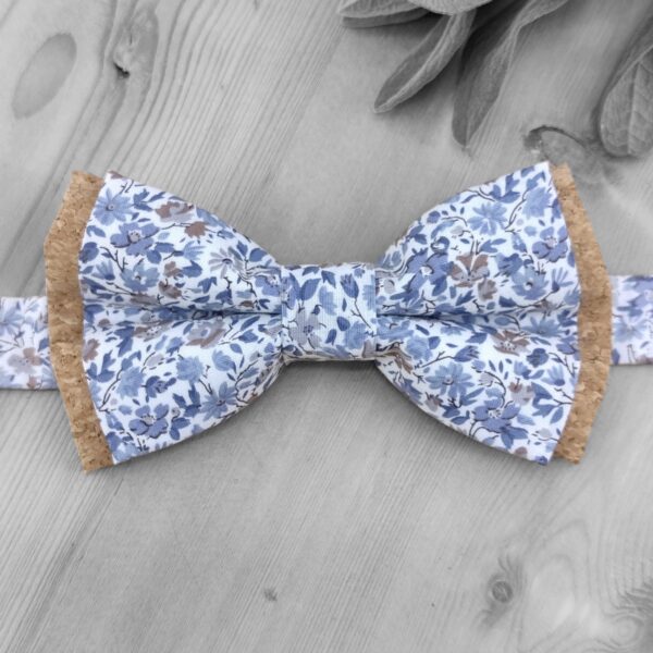 Noeud papillon Liberty bleu et liège naturel