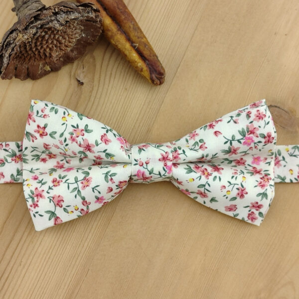 Noeud papillon double fleurs Liberty rose