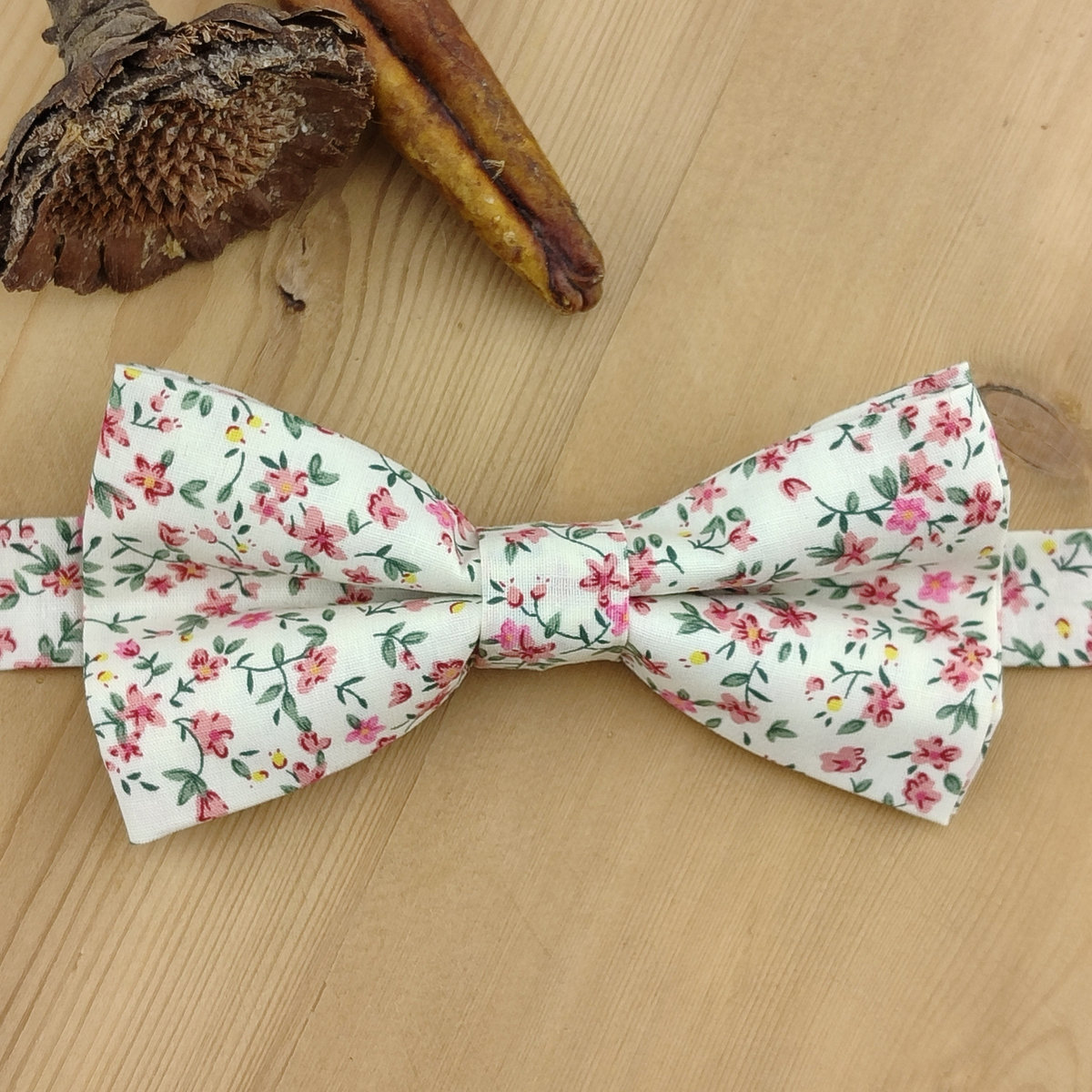 Noeud papillon double fleurs Liberty rose