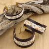 Bracelet manchette cuir et tissu fleurs Terracotta