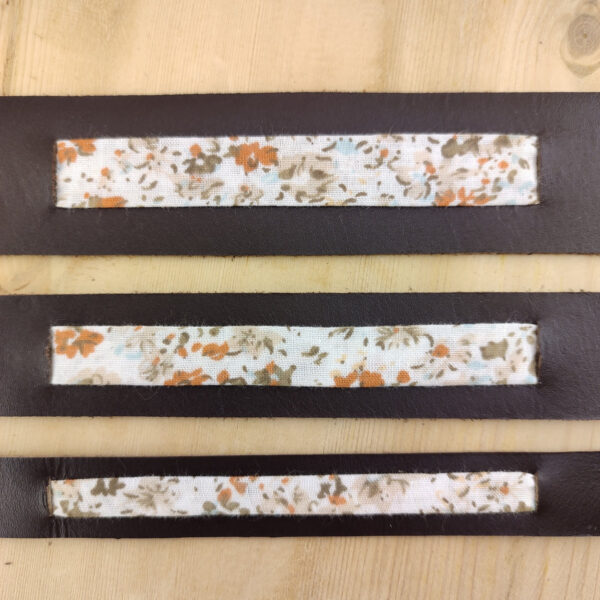 Bracelet manchette cuir et tissu fleurs Terracotta