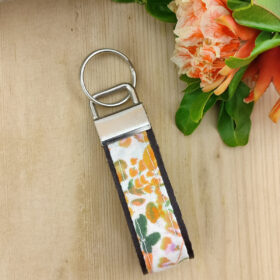 Porte clés cuir et tissu Sakura orange