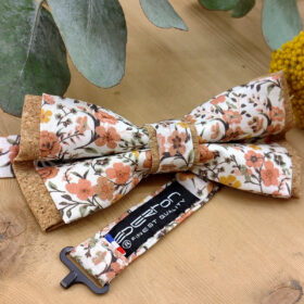 Nœud papillon liège et tissu orange brûlée
