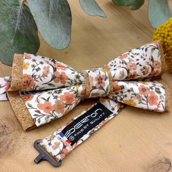 Nœud papillon liège et tissu orange brûlée