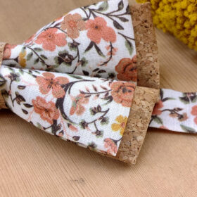 Nœud papillon liège et tissu orange brûlée