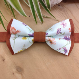 Nœud papillon fleurs vert tendre et Terracotta/noisette