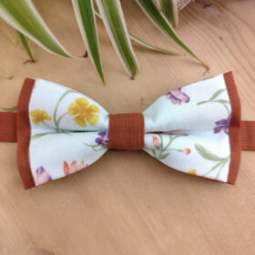 Noeud papillon enfant vert tendre et terracotta/noisette