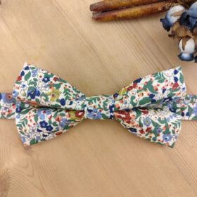 Nœud papillon double fleuri bleue, terracotta et vert