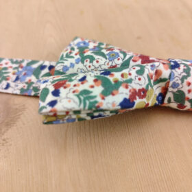 Nœud papillon double fleuri bleue, terracotta et vert