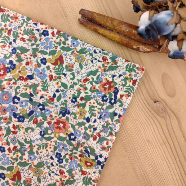 Pochette costume fleuri bleu, terracotta et vert