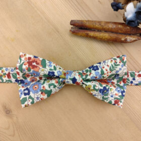 Noeud papillon fleuri bleu, terracotta et vert