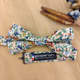 Nœud papillon fleuri bleue, terracotta et vert