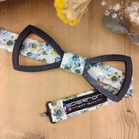 Noeud papillon bois et tissu floral vert