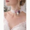 Collier dentelle et fleur vieux rose