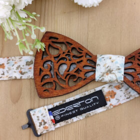 Noeud papillon bois ajouré et tissu Terracotta