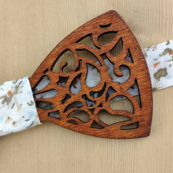 Noeud papillon bois ajouré et tissu Terracotta